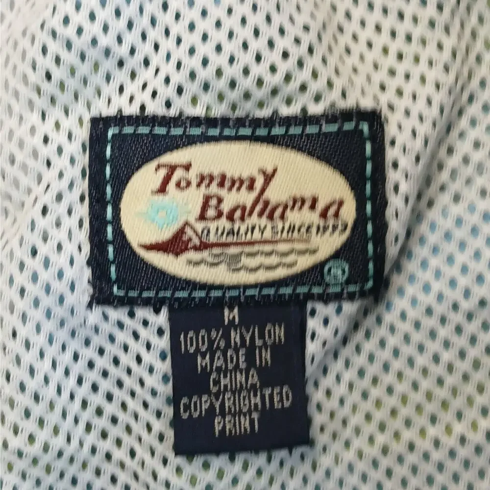 Tommy Bahama Mens Medium Striped Swim Trunks Board Shorts Blue Green